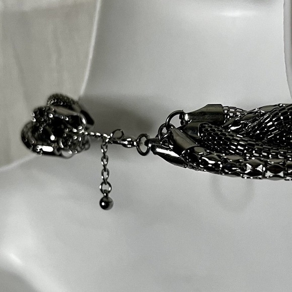 Multi Strand Shiny Braided Chunky Tube Silvertone Metal Chain Necklace - Picture 9 of 12